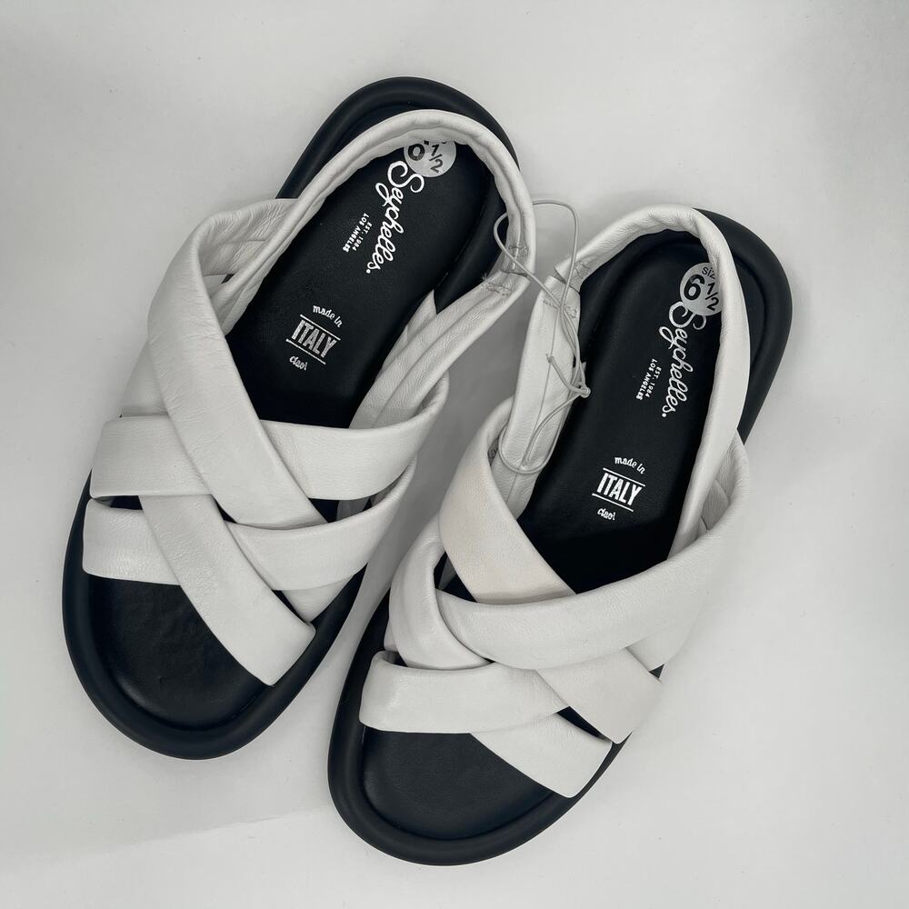 SEYCHELLES Sandals Size 6.5 White Leather Strappy Flats Punchline Slingback NEW - Picture 14 of 15